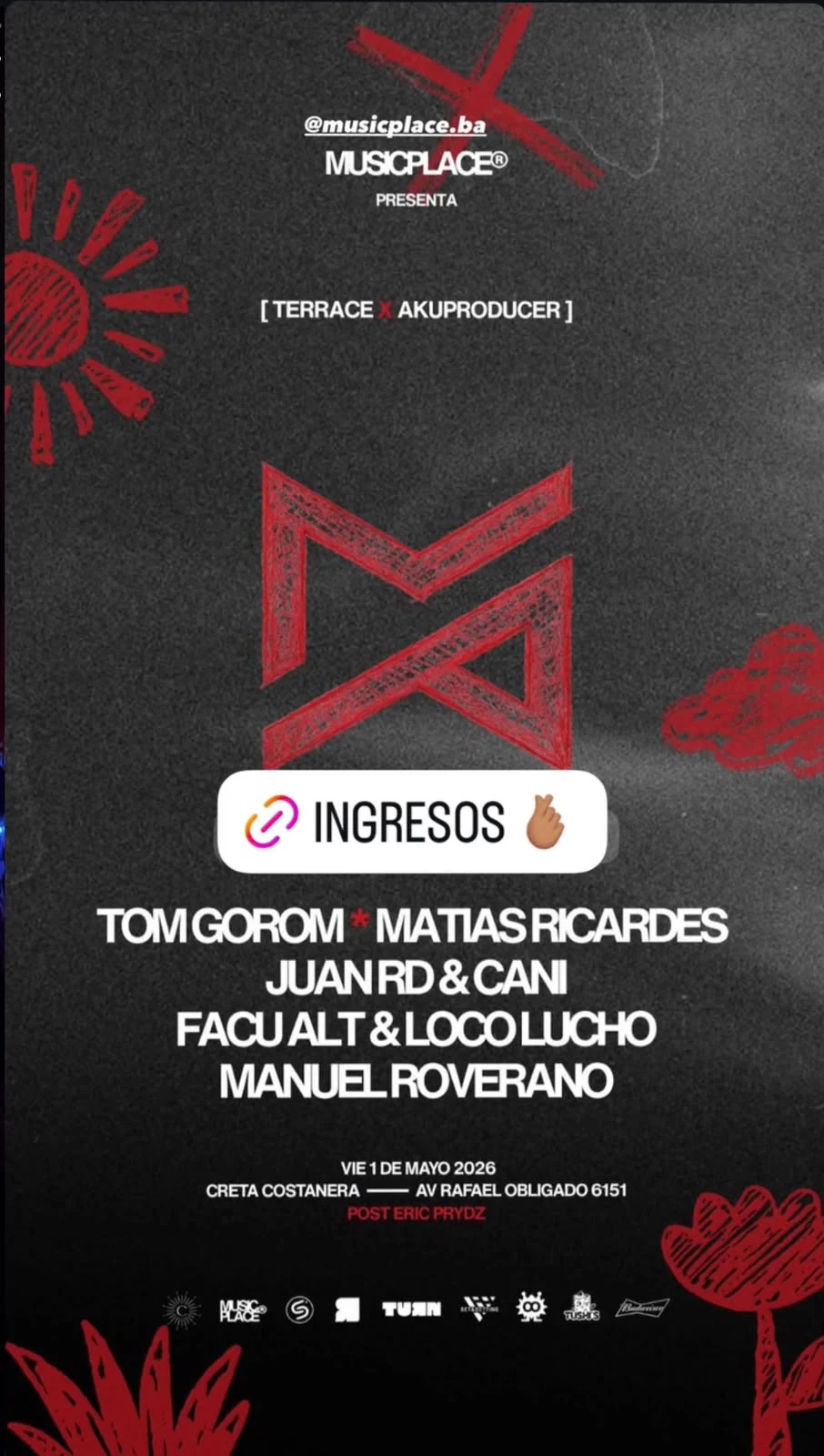 Flyer Musicplace BA Terrace con Facu Alt & Loco Lucho en el line up.